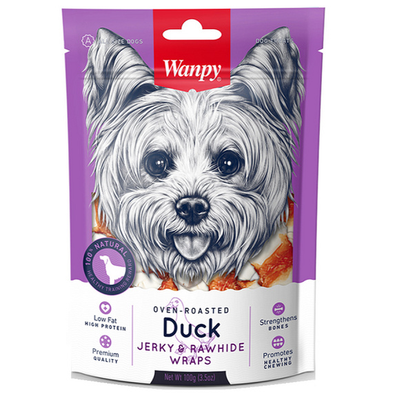 Wanpy Duck Jerky & Rawhide Wraps kostki ze skóry wołowej owinięte filetem z kaczki