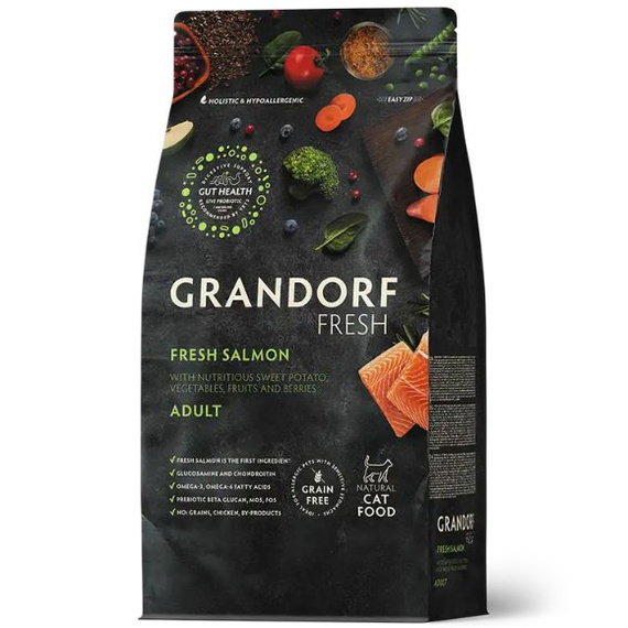 Grandorf Fresh – karma sucha bezzbożowa dla dorosłych kotów z łososiem, 2kg