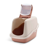 Toaleta Savic Nestor Tuscan Red kryta kuweta z uchylnymi drzwiczkami.