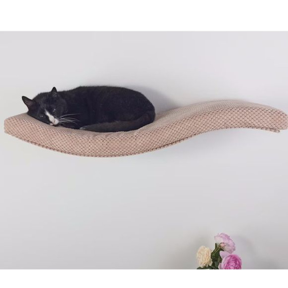 Cat's Atelier Półka na ścianę dla kota fala symetryczna lewa 75cm - beżowa