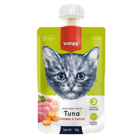 Wanpy pasta mięsna dla kota tuńczyk z marchewką 90g