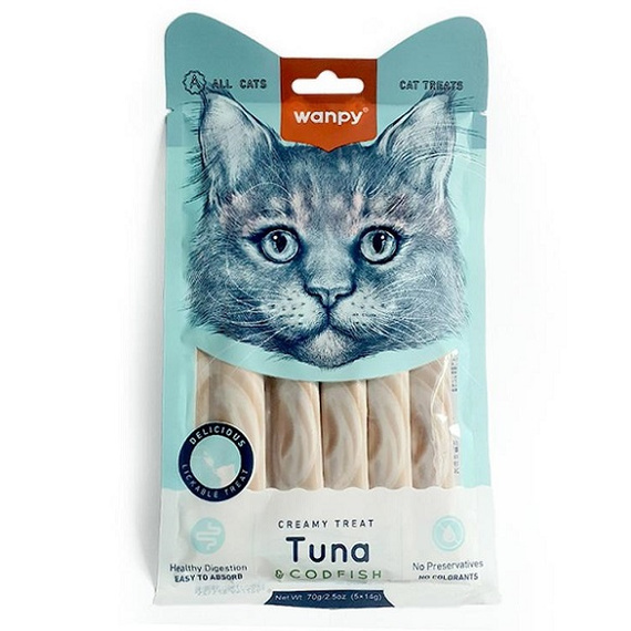 Wanpy krem z tuńczykiem i dorszem 70g przysmak dla kota