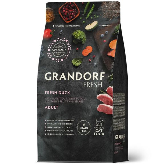 Grandorf Fresh – karma sucha bezzbożowa dla dorosłych kotów z kaczką, 2kg