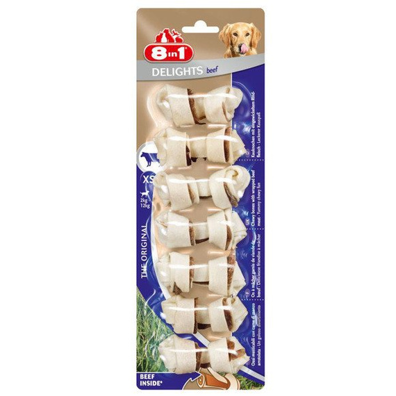 8in1 Delights Beef Bone XS - kosteczki do żucia z suszoną wołowiną dla psów małych ras op. 7 szt.
