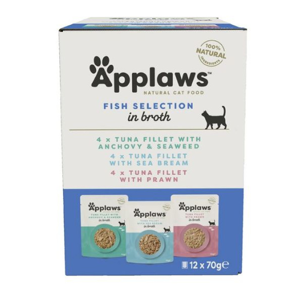 Applaws Fish selection in broth 12x70g - zestaw wilgotnych karm dla kotów (ryby)
