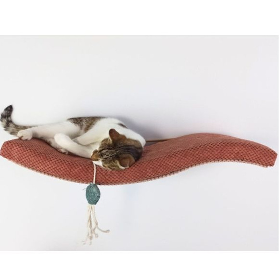 Cat's Atelier Półka na ścianę dla kota fala symetryczna lewa 75cm - musztardowa