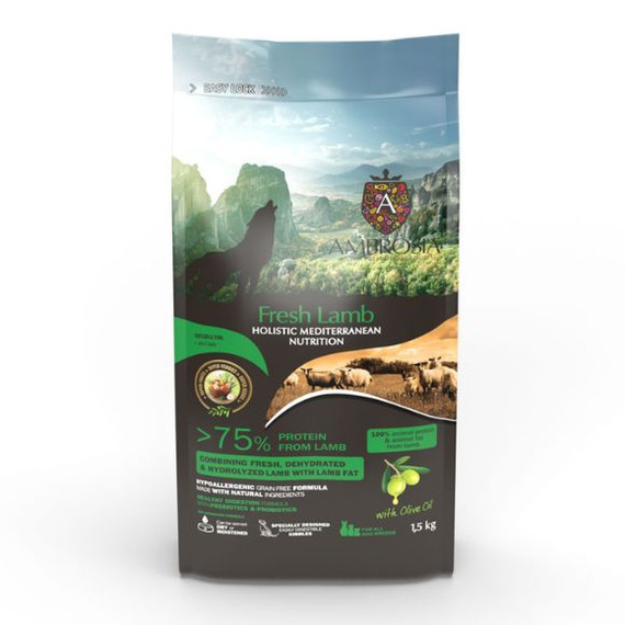 Ambrosia Mediterranean Świeża Jagnięcina sucha karma dla psów 1,5kg