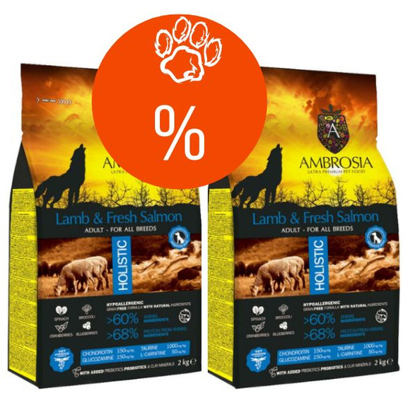 Ambrosia sucha karma dla psa Jagnięcina i Świeży Łosoś 2x12kg