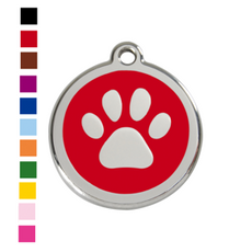 Adresówka dla psa średnia - okrągła zawieszka ŁAPKA różne kolory- Red Dingo