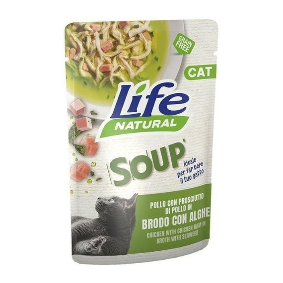 Life Cat Soup Kurczak i Szynka w bulionie z algami – mokra karma dla kota 60 g