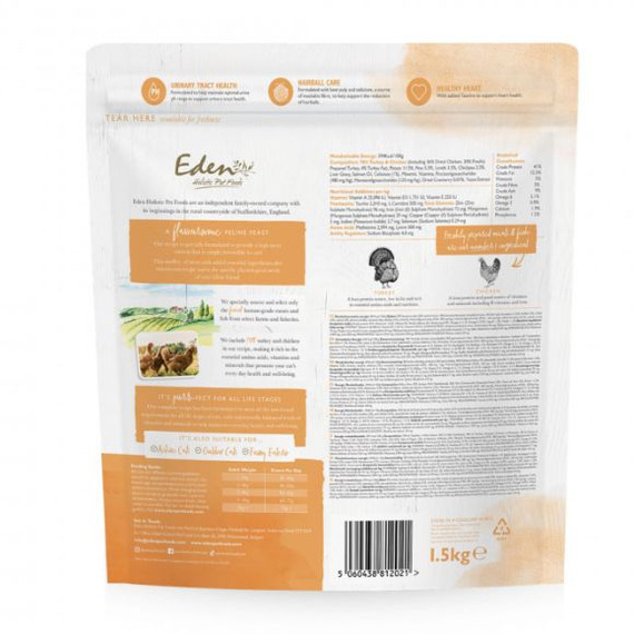 Eden Indyk i Kurczak - sucha karma dla kotów - 1,5 kg