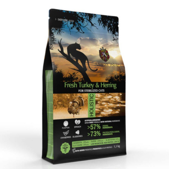 Ambrosia Light Indyk i Śledź - karma dla kotów 1,5 kg