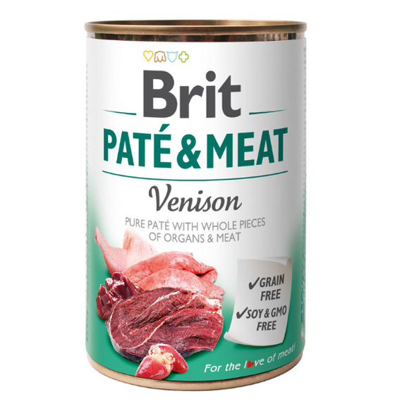 Brit Pate & Meat Venison - wilgotna karma z dziczyzną dla psów, puszka 400g
