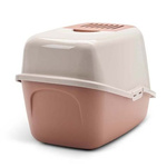 Toaleta Savic Nestor Tuscan Red kryta kuweta z uchylnymi drzwiczkami.