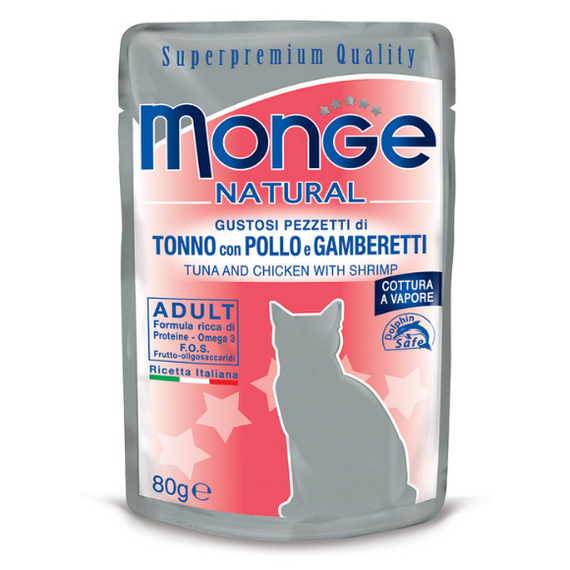 Monge Natural Tuna Chicken Shrimps karma dla kotów Tuńczyk Kurczak Krewetki 80g