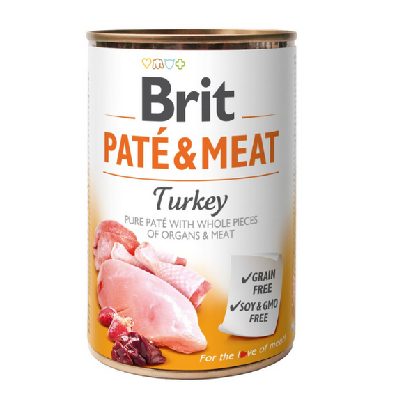 Brit Pate & Meat Turkey - wilgotna karma z indykiem dla psów, puszka 400g
