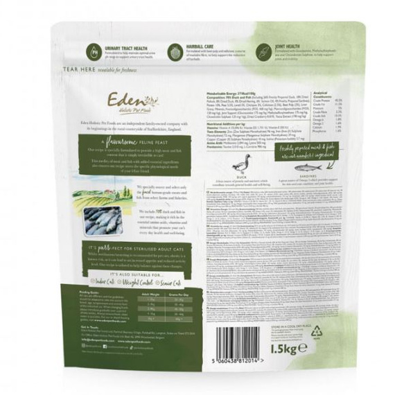 Eden Kaczka i Sardynka - sucha karma dla kotów - 1,5 kg