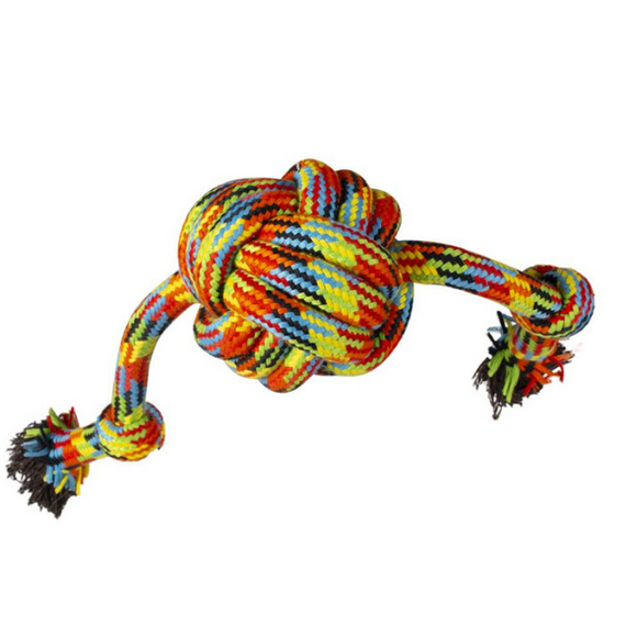 Zabawka dla psa piłka z plecionej bawełnianej liny z dwoma supłami długość 50 cm Duvo+