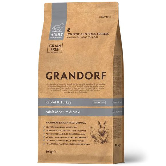 Grandorf Medium Maxi Adult Rabbit Turkey 10kg – karma hipoalergiczna dla psów 