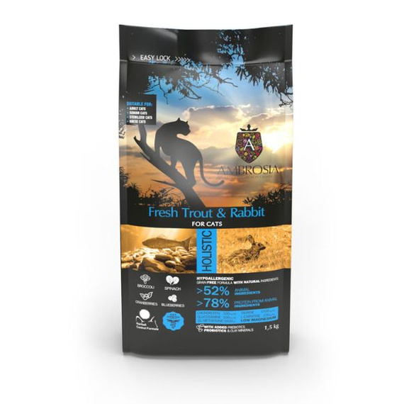 Ambrosia Light Pstrąg i Królik - karma dla kotów 1,5 kg