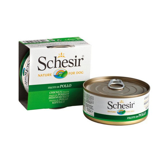 Schesir naturalna karma dla psów filety z kurczaka w galaretce w puszce 150g