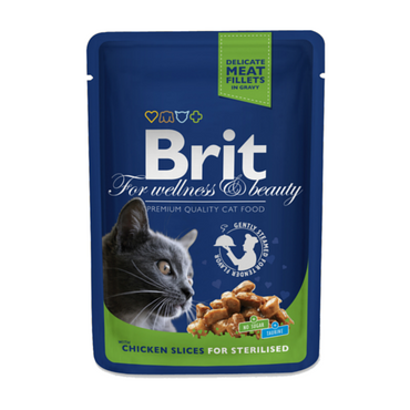 Brit Premium Chicken Slices for Sterilised - karma dla sterylizowanych kotów, kurczak w saszetkach, op. 100g