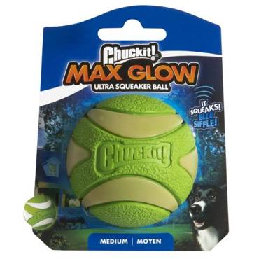 Chuckit! Max Glow Ultra Squeaker Ball Medium - świecąca piłka z piszczałką.